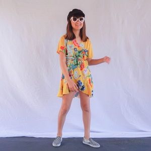 Yellow Floral Wrap Dress